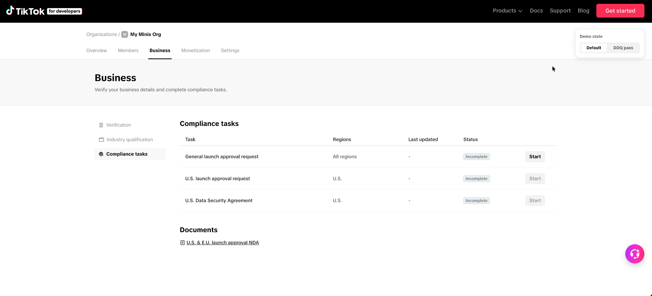 The compliance tasks page built from Figma — walking through its states in the running build